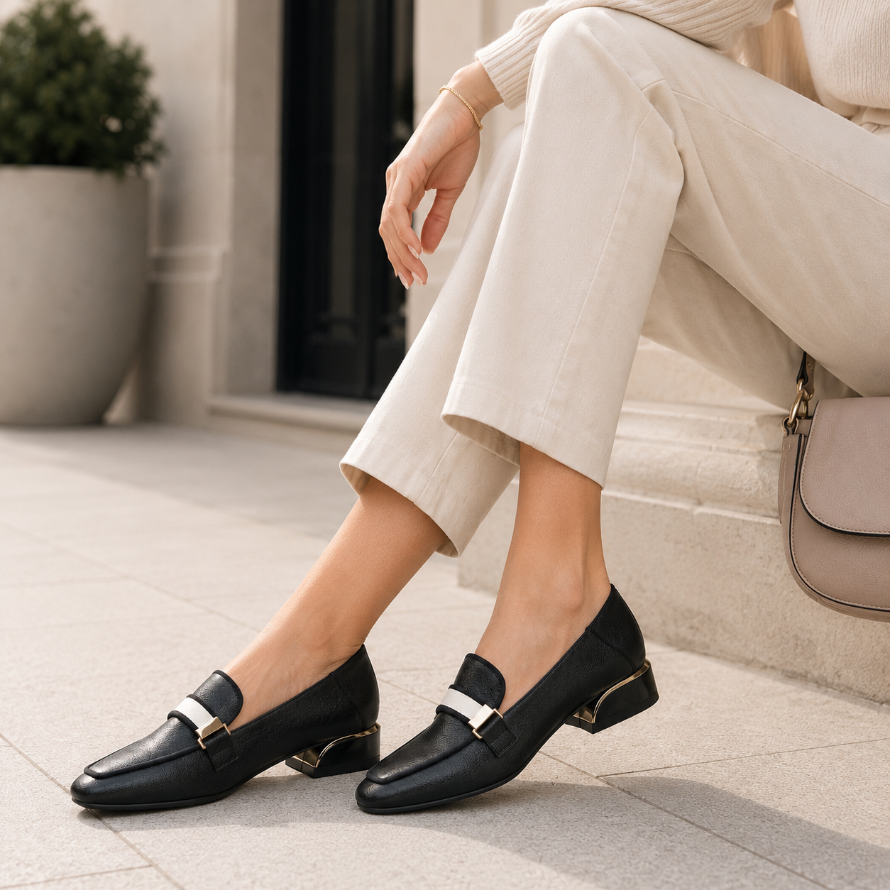 Melrose Premium Strap Block Heel Loafers
