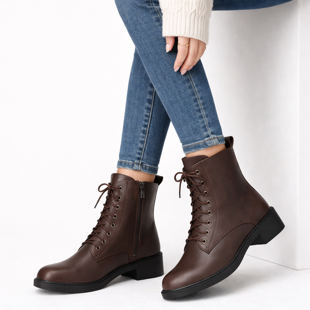 Sydney Classic Plain Premium Lace Up Boots With Zip - The Heels India