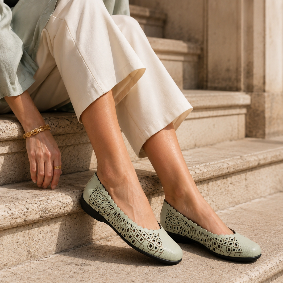 Keisha Perforated Cushioned Leather Ballerinas - The Heels India