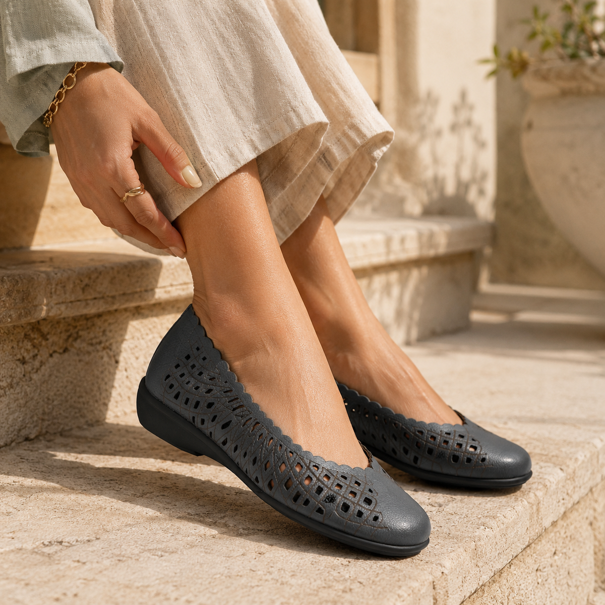 Keisha Perforated Cushioned Leather Ballerinas - The Heels India