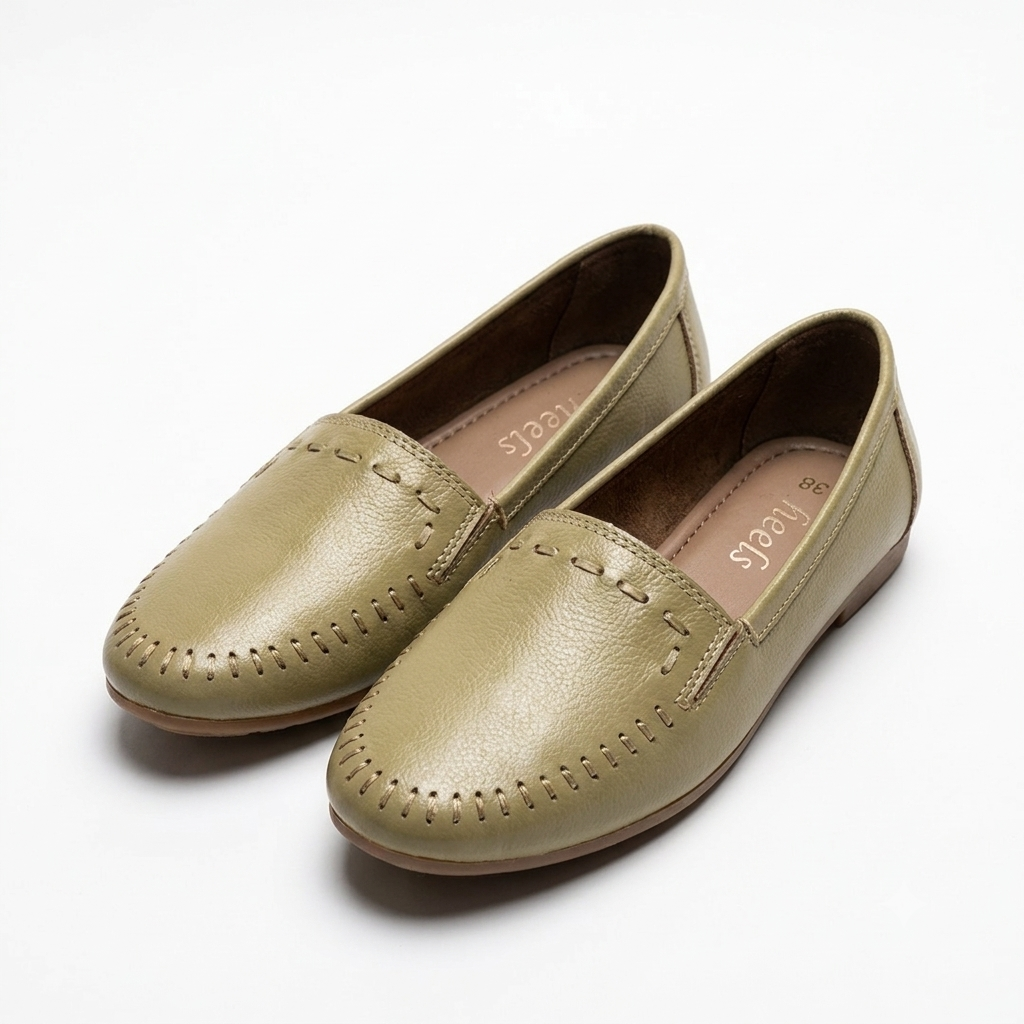Lizzy 3.0 Leather Classic Ballerinas in Beige - The Heels India