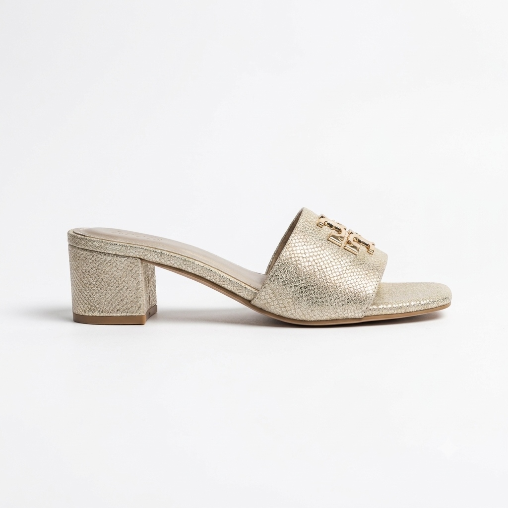Klara Slip On Block Heel Mules in Gold - The Heels India