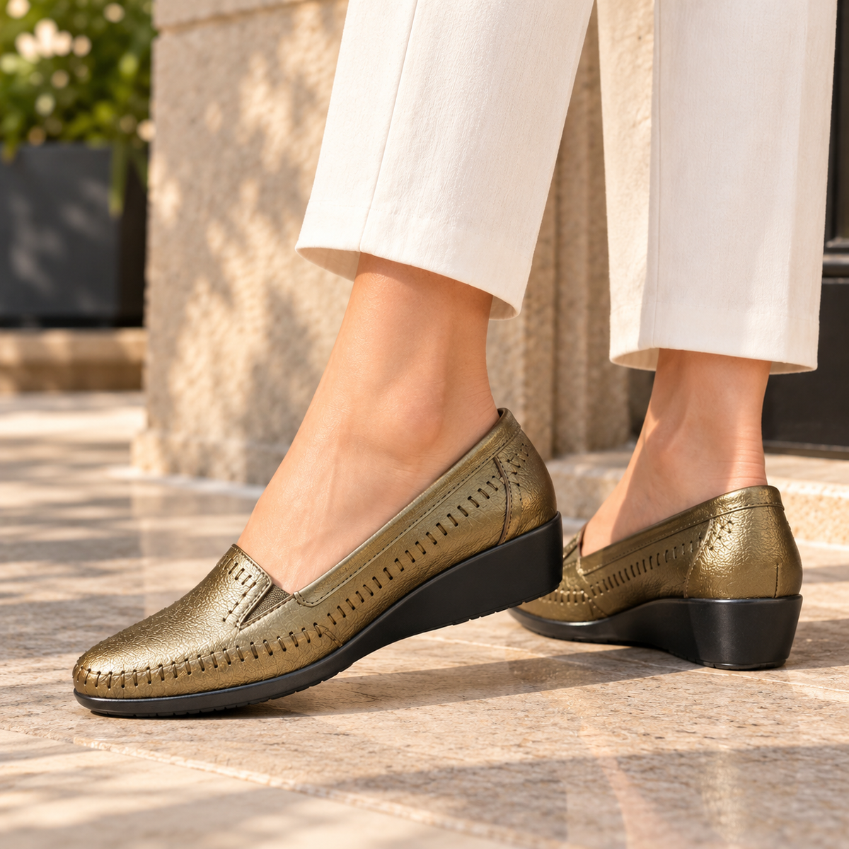 Lizzy Wedge Leather Classic Ballerinas in Bronze - The Heels India