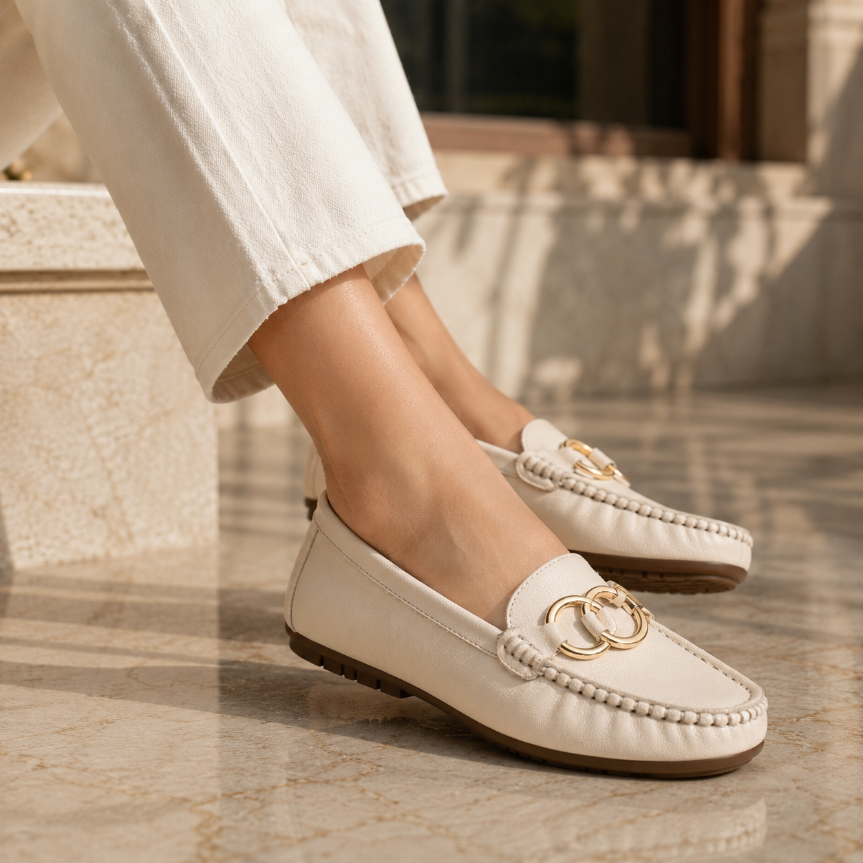 Leiyah Cushioned Leather Loafers - The Heels India