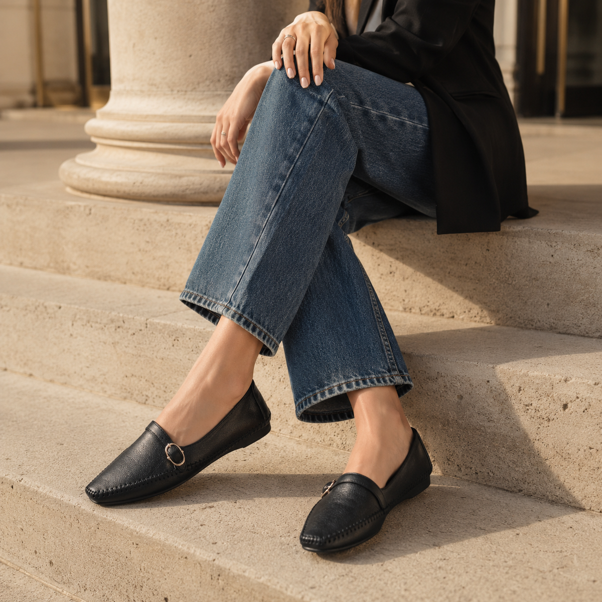 Tissier Leather Cushioned Flat Ballerinas - The Heels India
