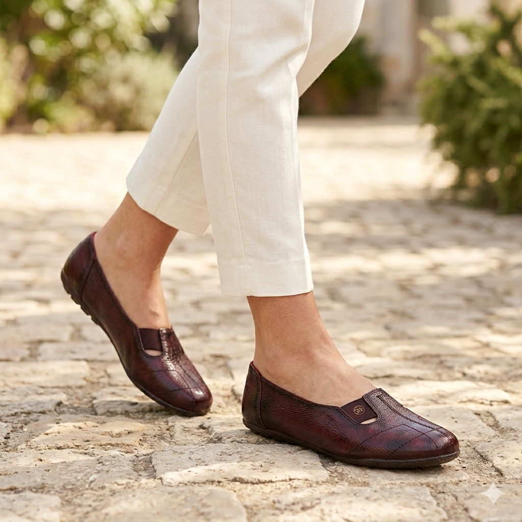 Ellie Classic Stitched Leather Elastic Ballerinas - The Heels India