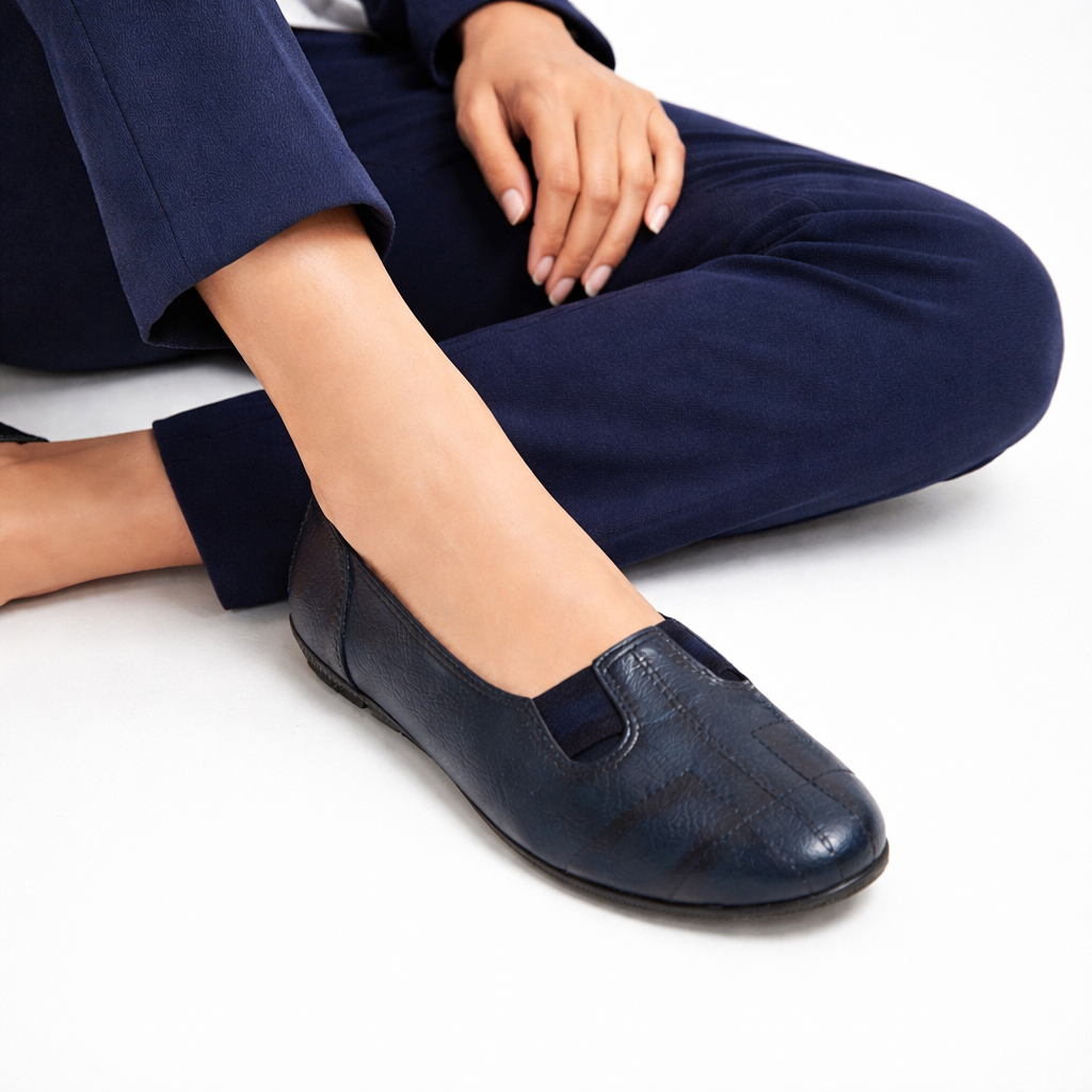 Ellie Classic Stitched Leather Elastic Ballerinas - The Heels India