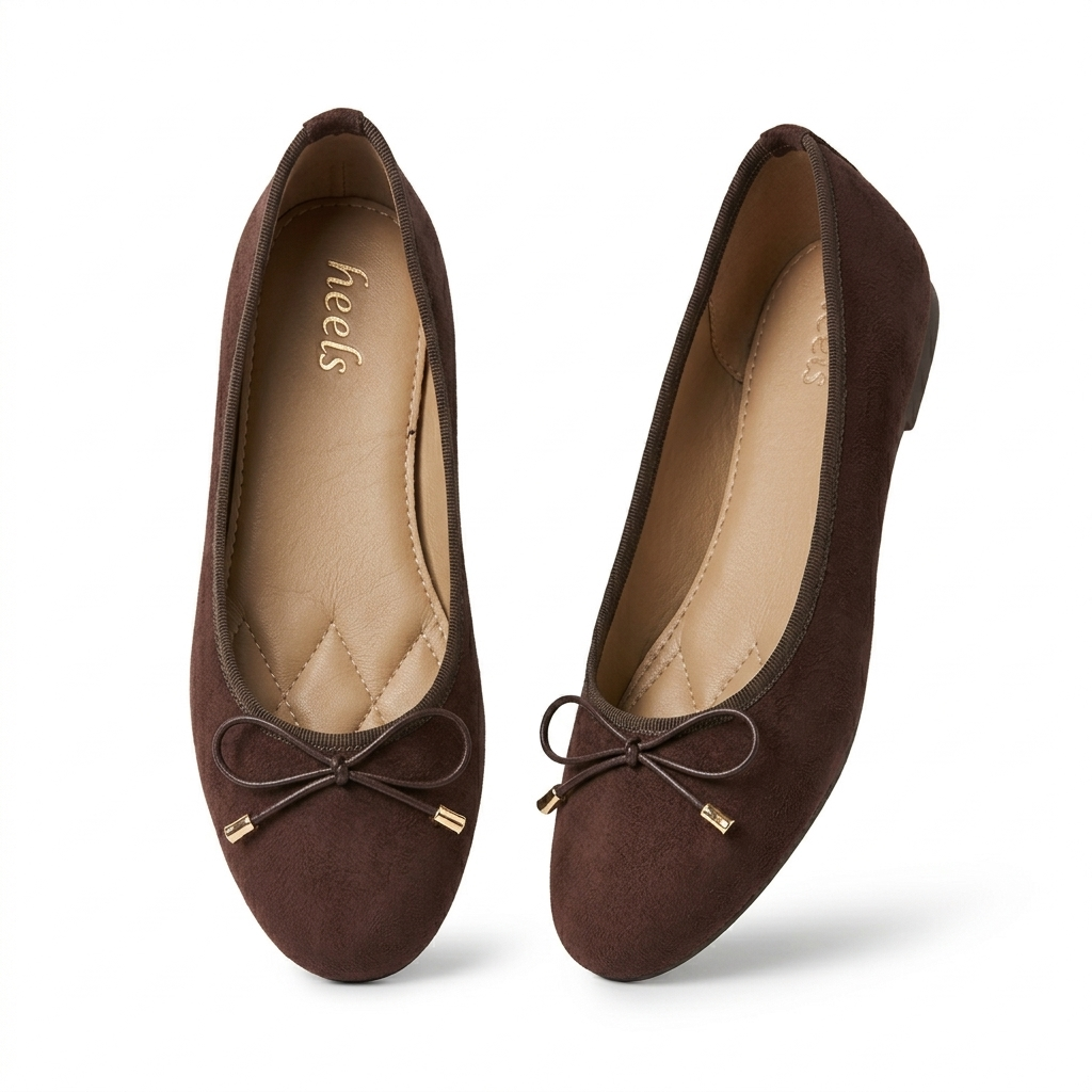 Charlette Cushioned Flat Knot Bow Suede Ballerinas - The Heels India