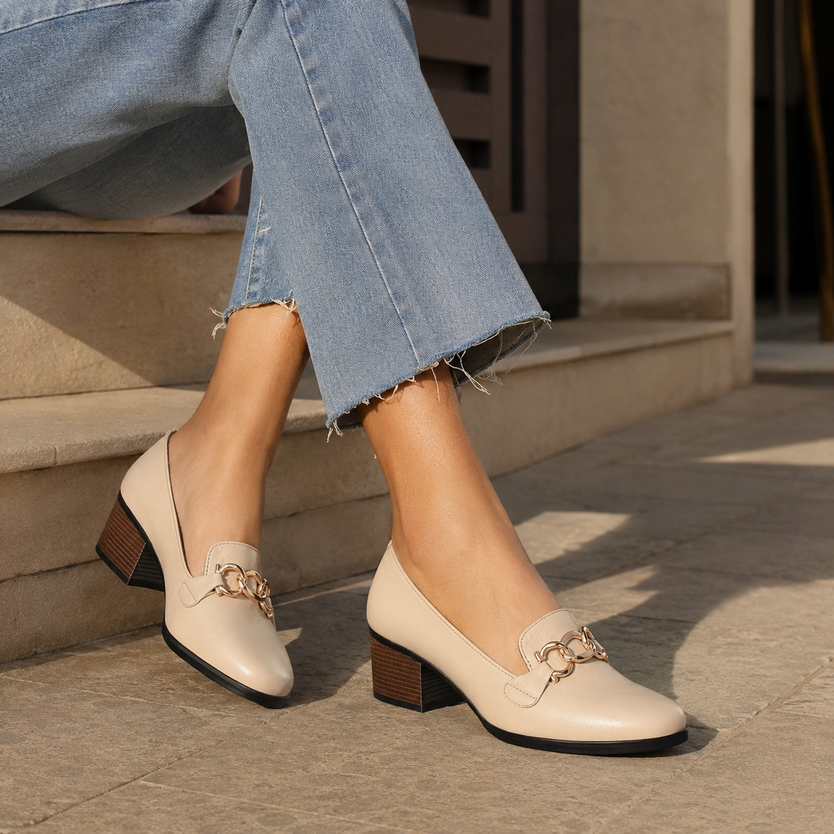 Crete Block Heel Leather Ballerinas - The Heels India