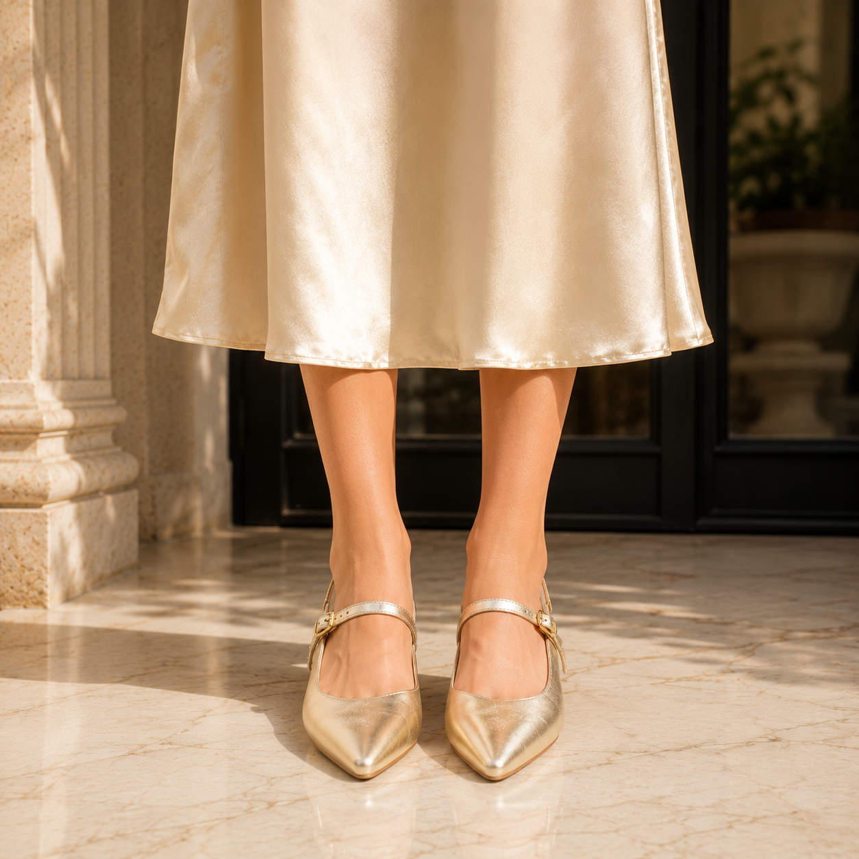 AVIRA Premium Leather Sling Back Flat Mid Heel Ballerinas - The Heels India