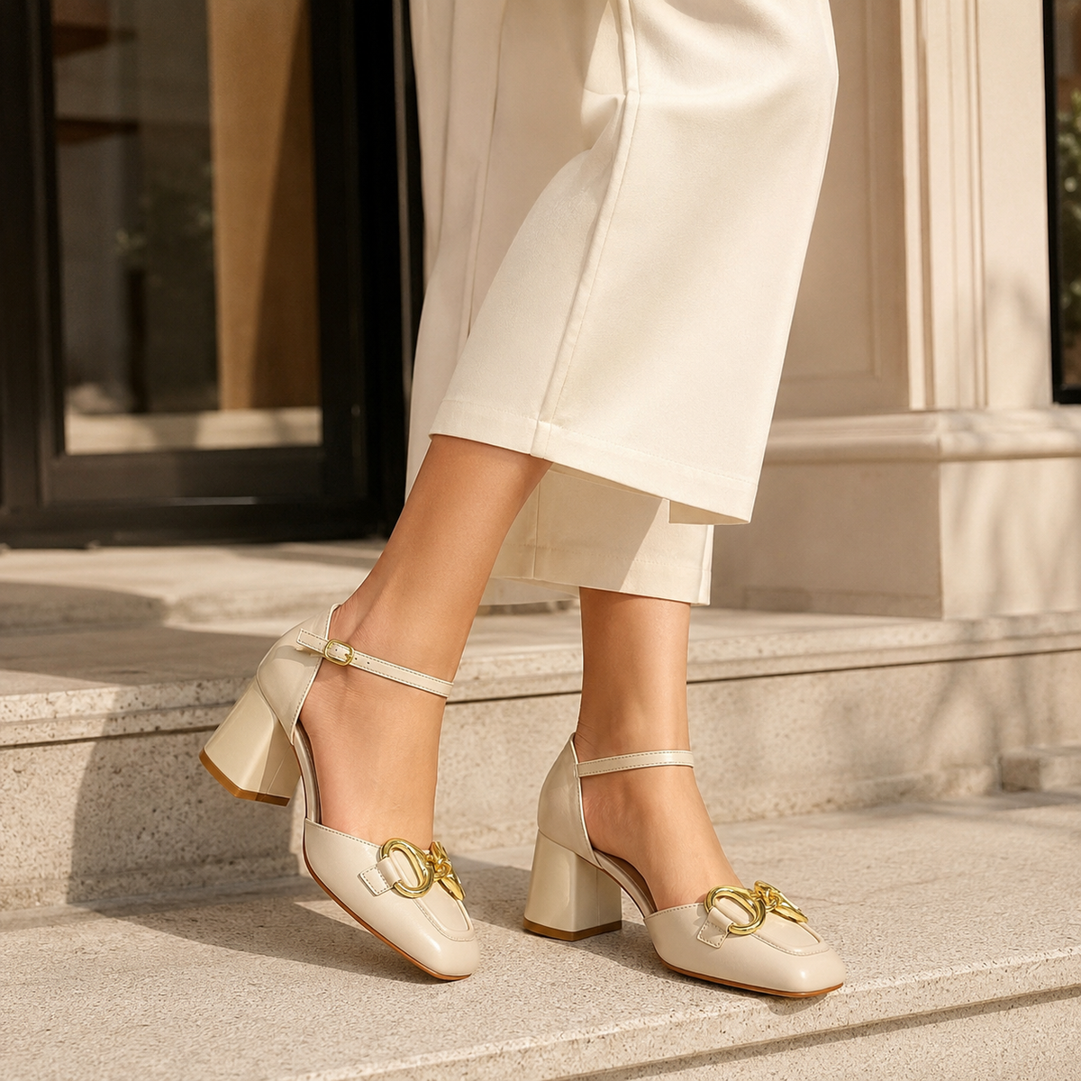 EMPRESS Premium Leather Ankle Strap Block Heels - The Heels India