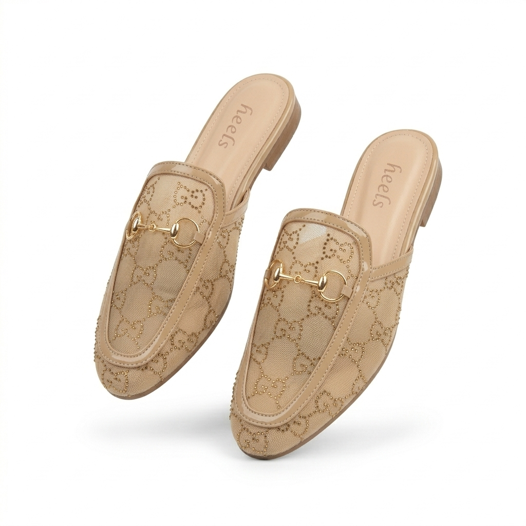 【新品未使用】 Organza Chain Mules 37 herlipto Leto Cushioned Back Open Bling Mesh Mules