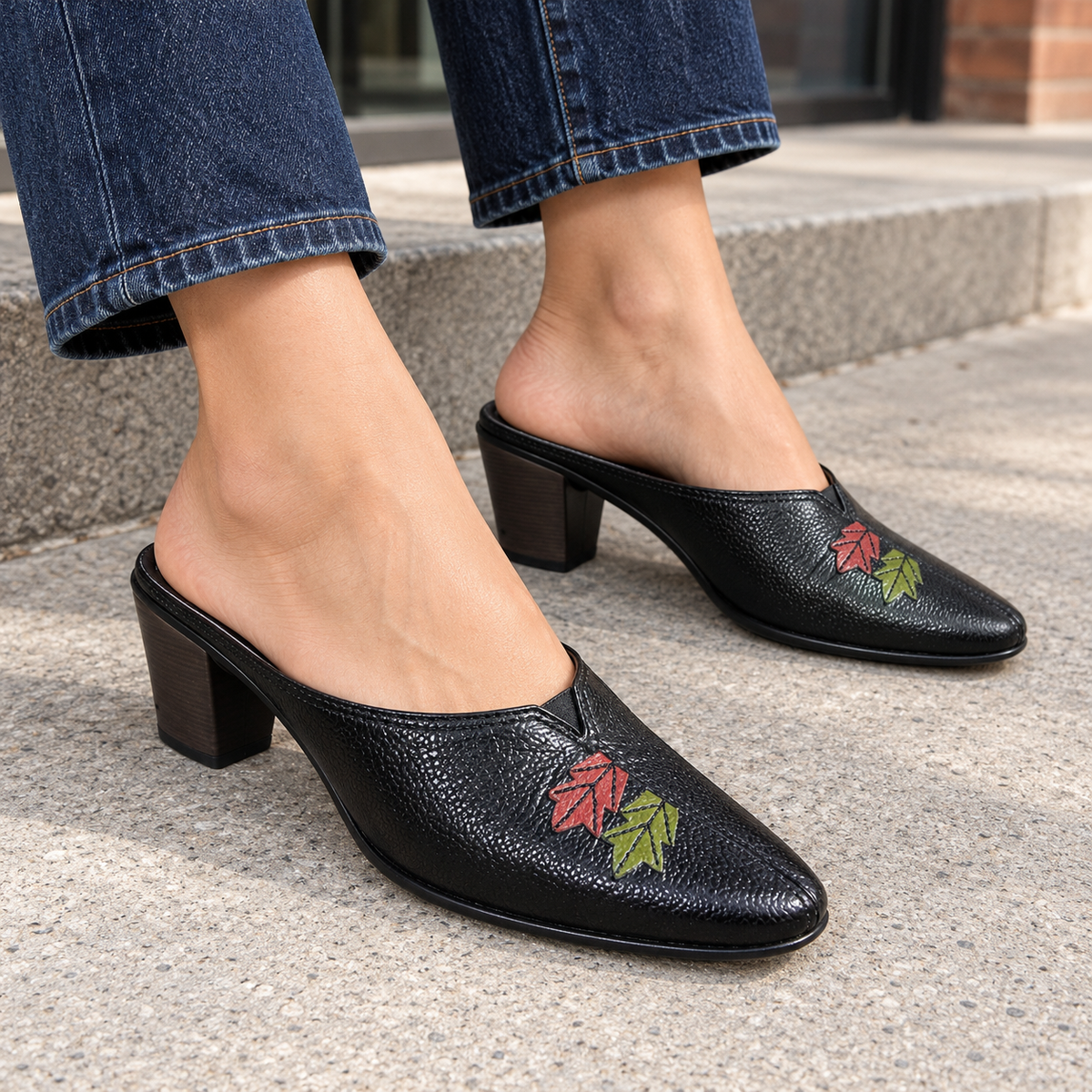 Autumn 2.0 Leather Back Open Block Heel Mules