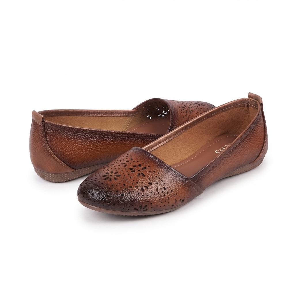 Ellis Leather Perforated Flat Ballerinas