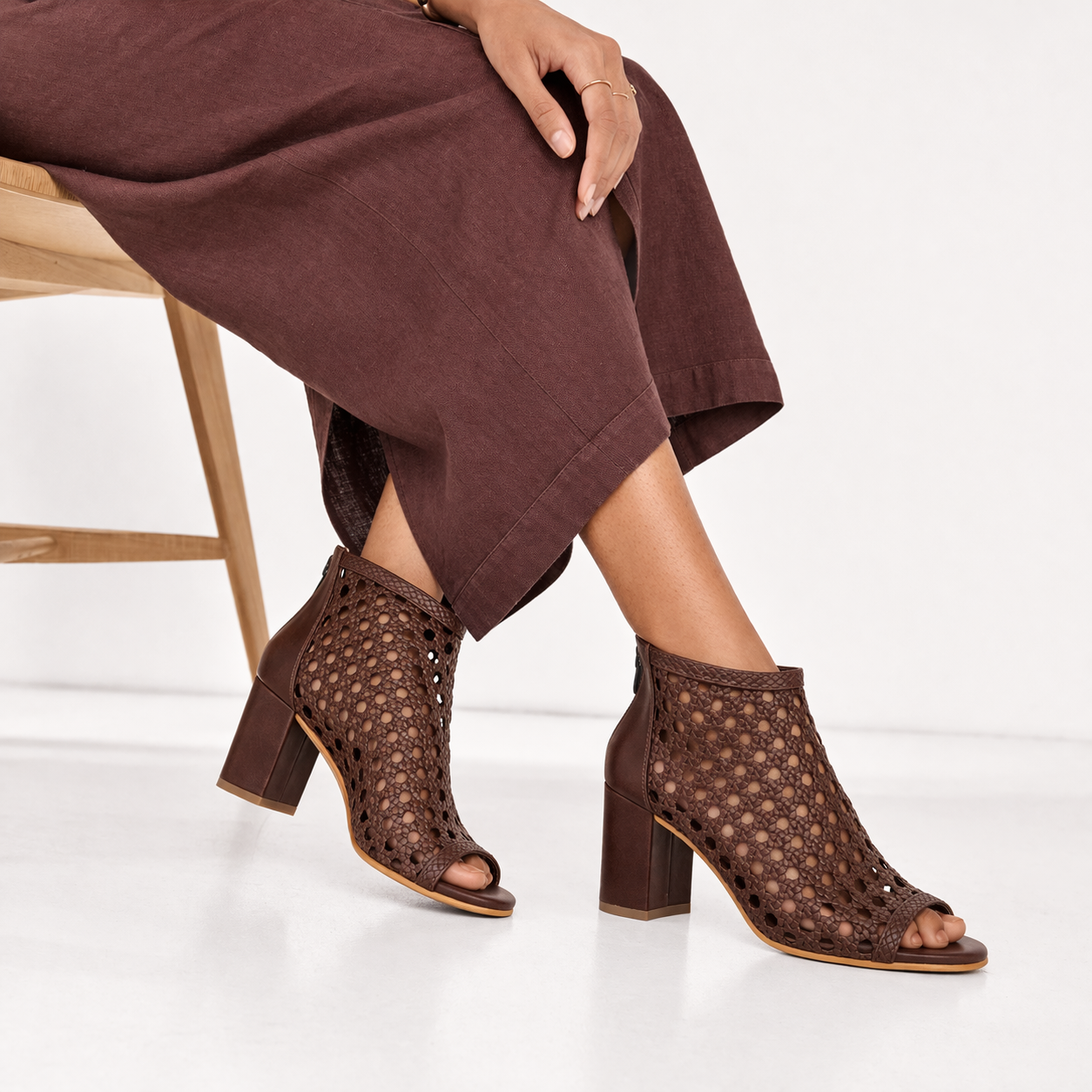 TESSA Premium Leather Mesh Gladiator Peep Toe Block Heels