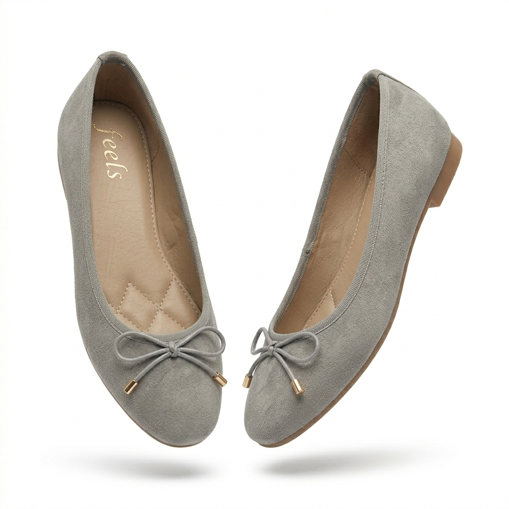 Charlette Cushioned Flat Knot Bow Suede Ballerinas