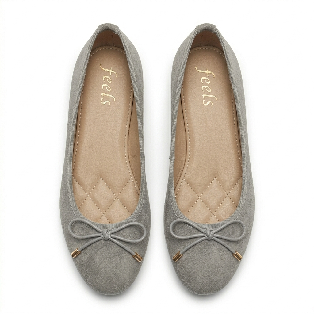 Charlette Cushioned Flat Knot Bow Suede Ballerinas