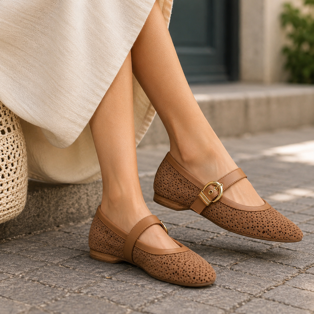 JUNO Premium Leather Mary Jane Ballerinas - The Heels India