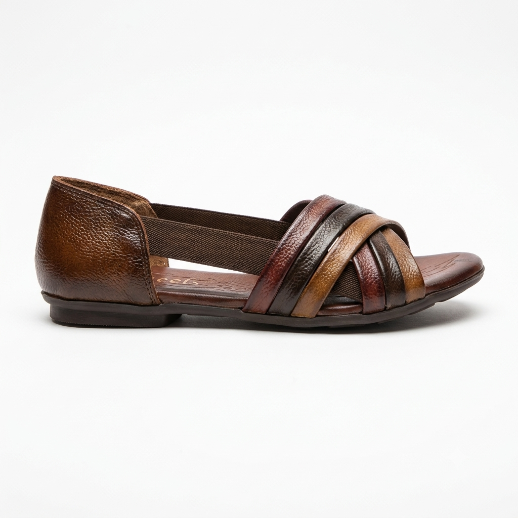 Georgia Rainbow Leather Crisscross Sandals in Rust - The Heels India
