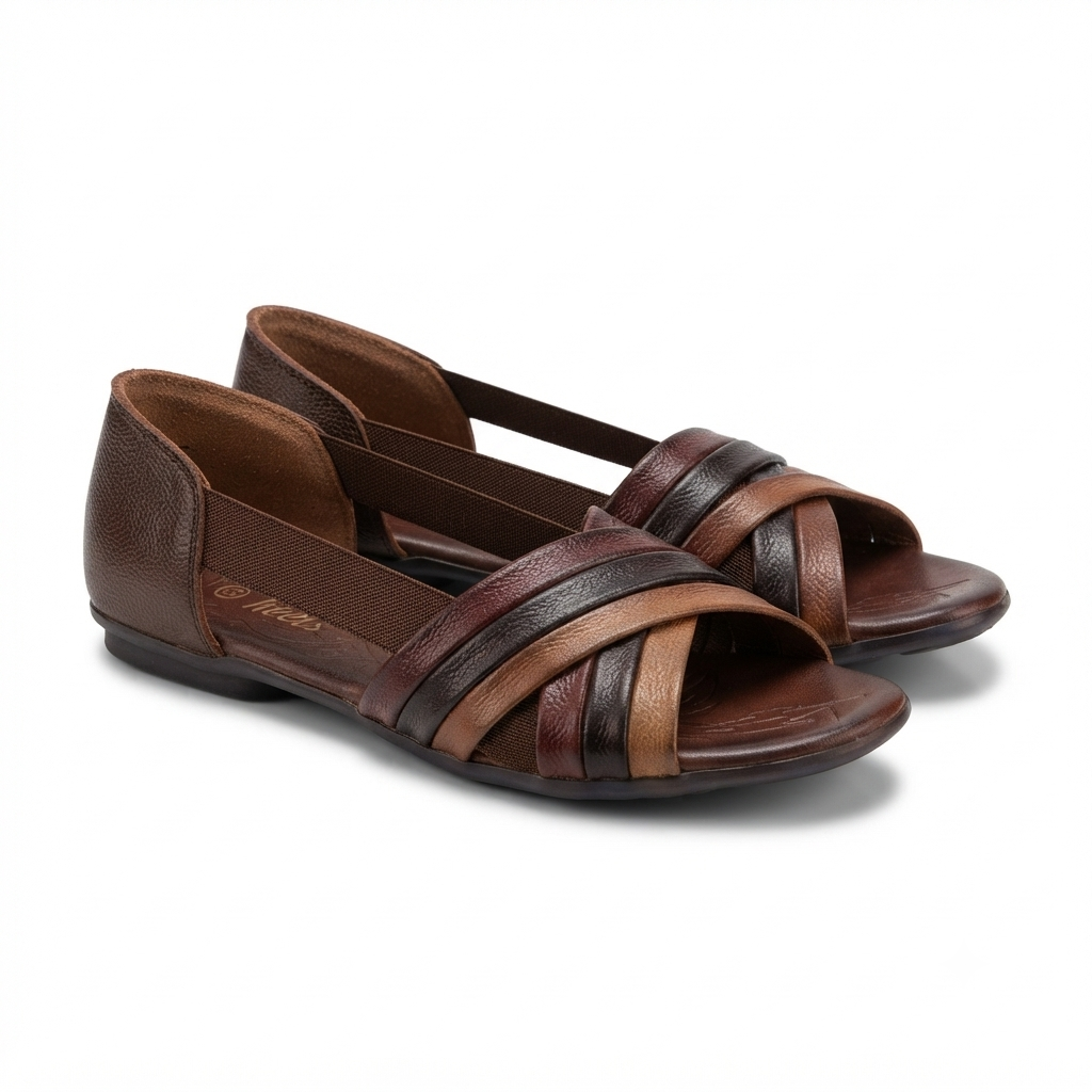 Georgia Rainbow Leather Crisscross Sandals in Rust - The Heels India