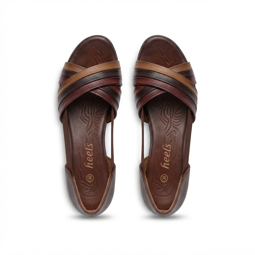 Georgia Rainbow Leather Crisscross Sandals in Rust - The Heels India