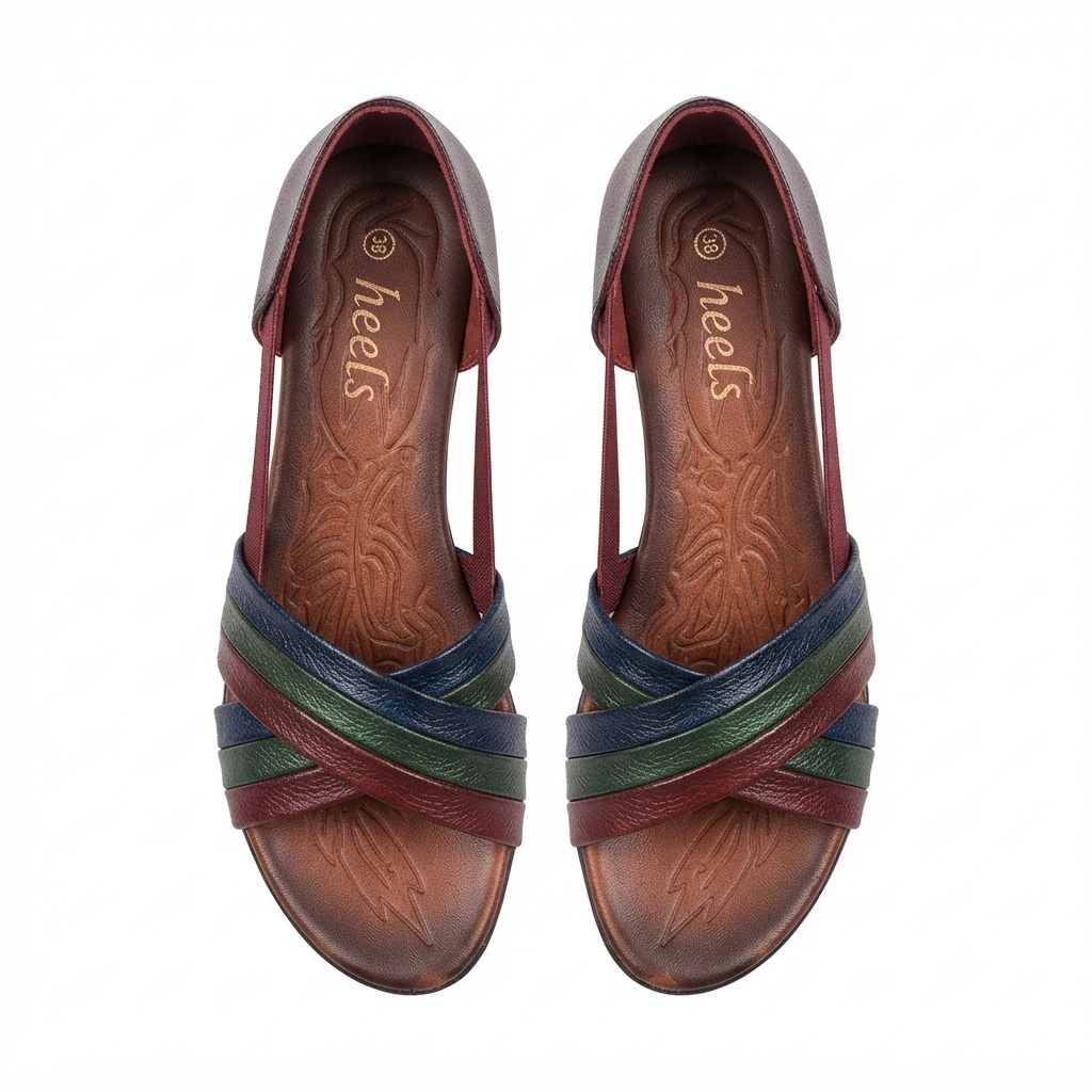 Georgia Rainbow Leather Crisscross Sandals in Maroon - The Heels India