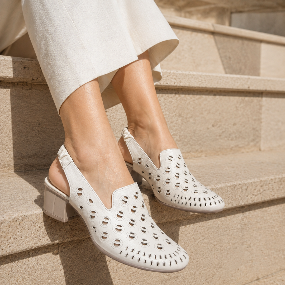Sakina Premium Leather Perforated Slingback Summer Sandals - The Heels India