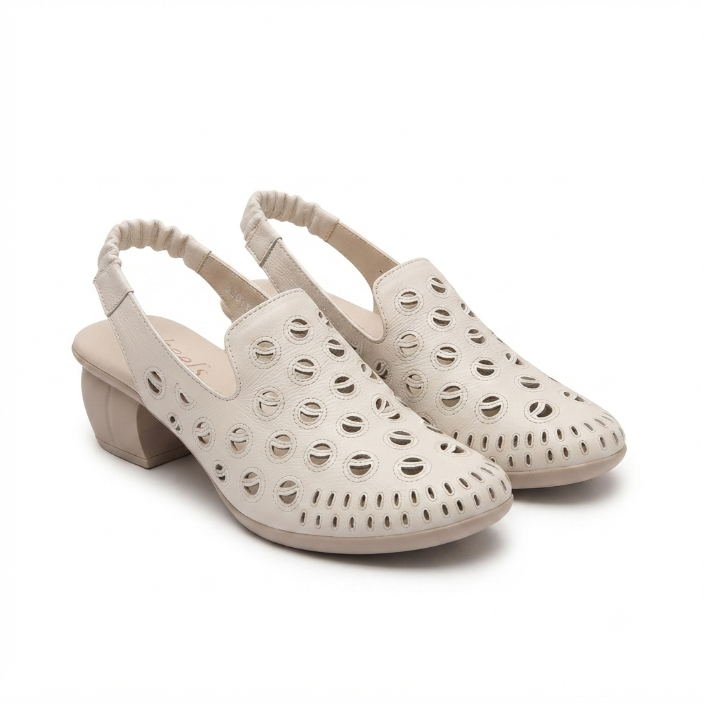 Sakina Premium Leather Perforated Slingback Summer Sandals - The Heels India