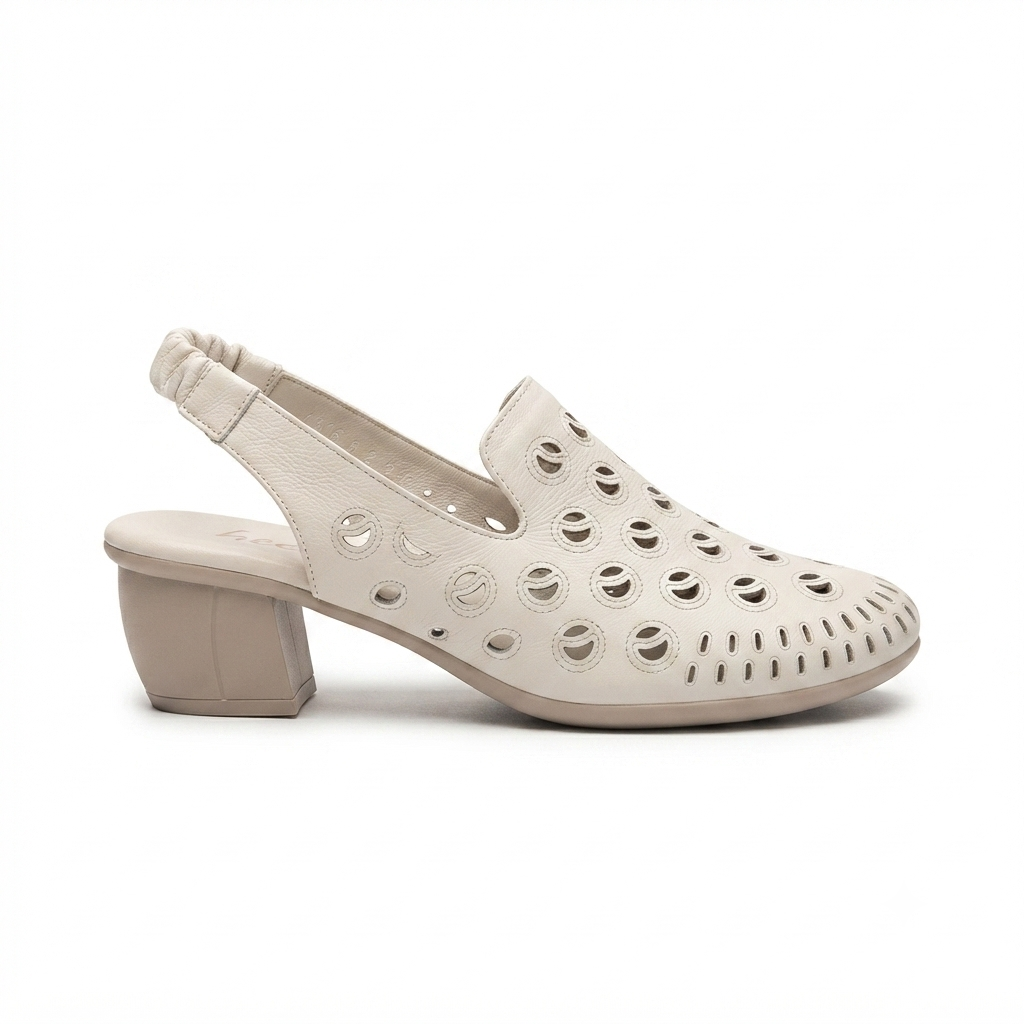 Sakina Premium Leather Perforated Slingback Summer Sandals - The Heels India