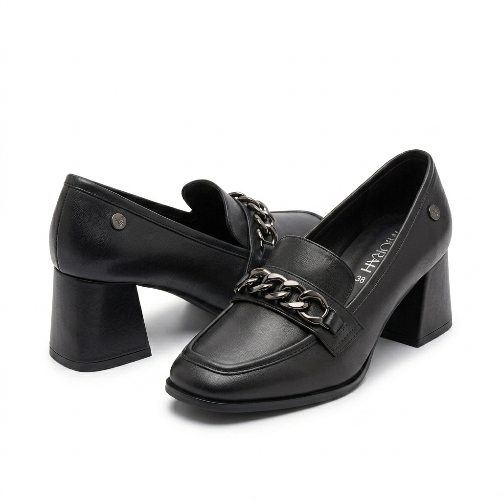 CHIC Premium Leather Block Heel Loafers