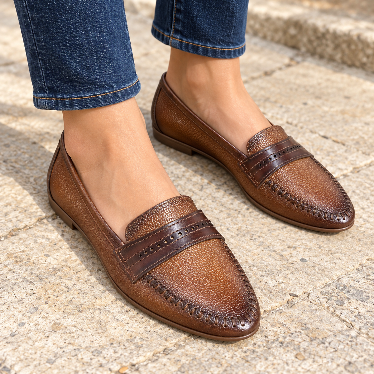 Lily Leather Classic Tie Stitch Ballerinas