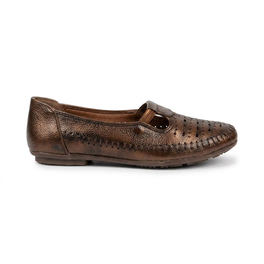 Nida Leather Elastic Perforated Loafers in Rust - The Heels India