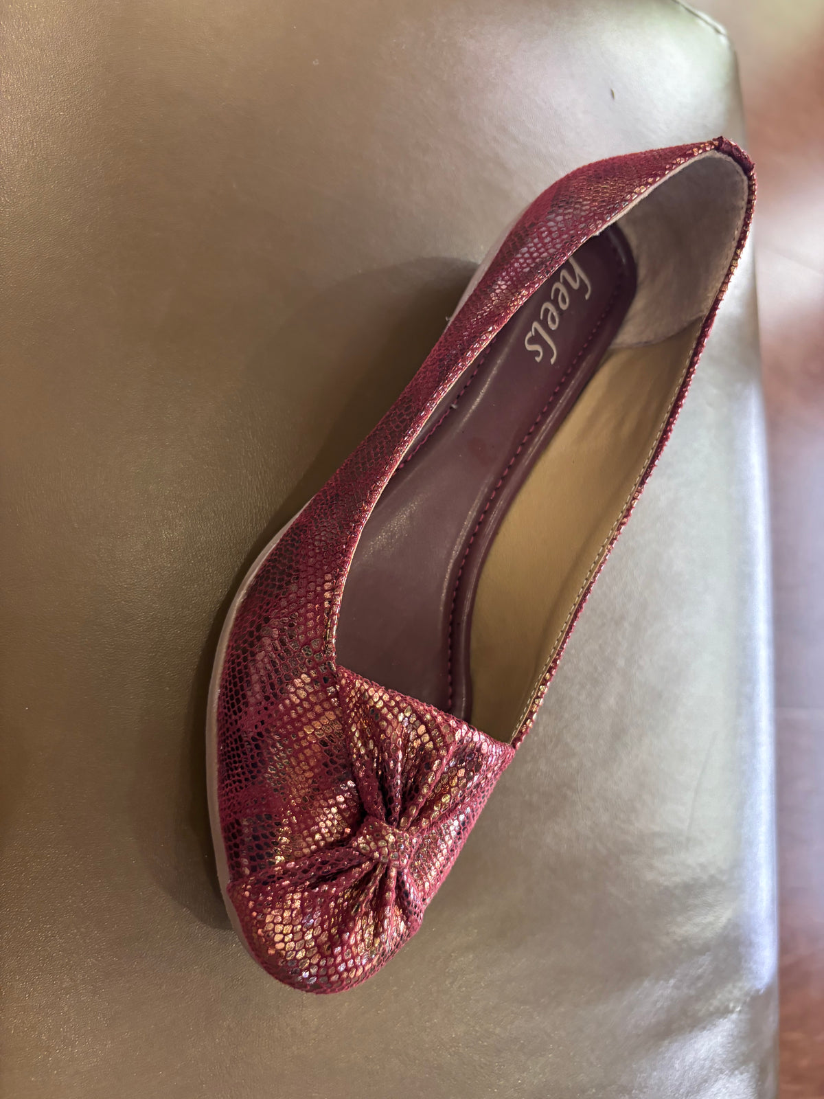 Jessie Vegan Shimmer Wedge Ballerinas in Cherry - The Heels India