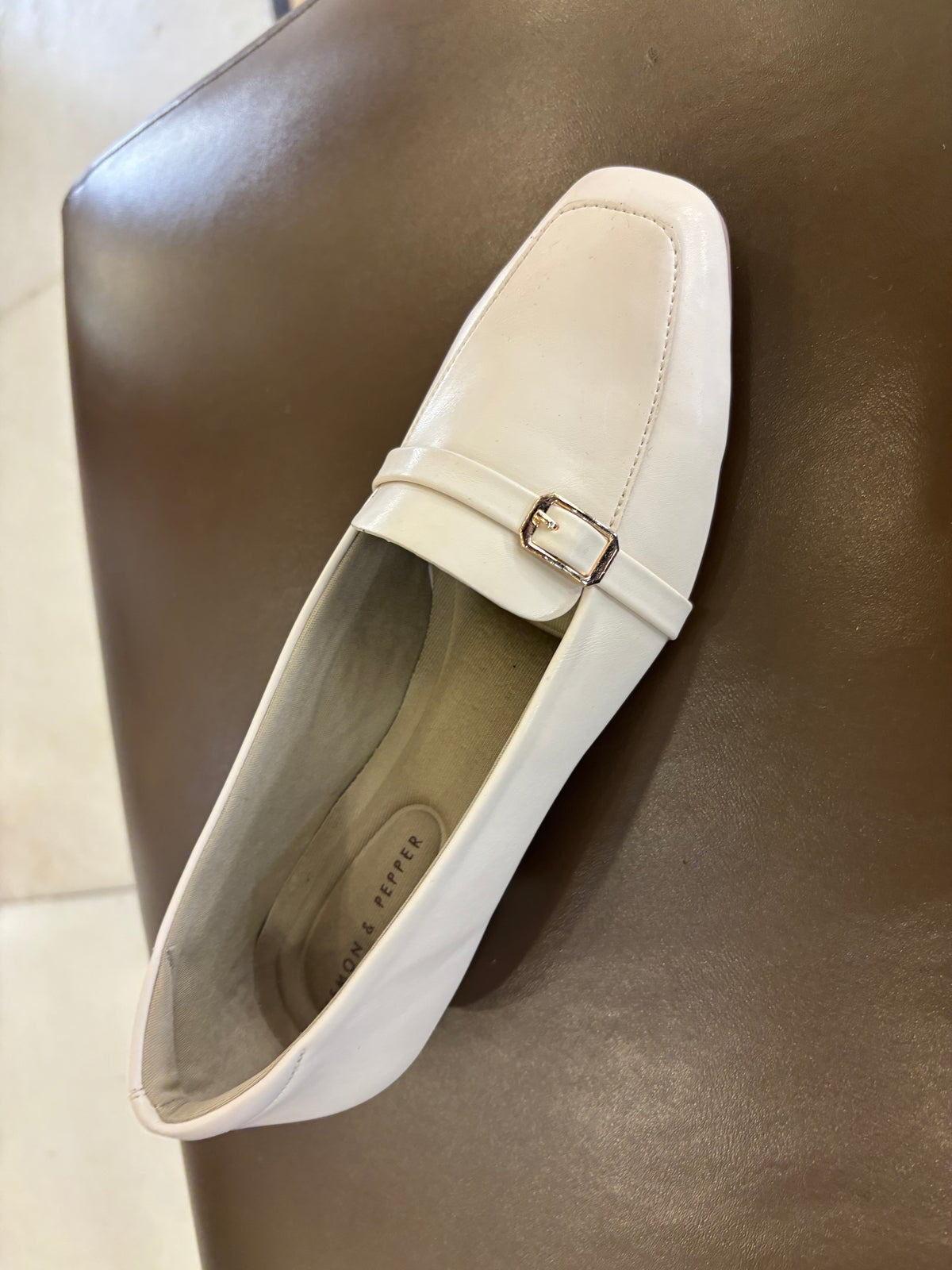 Paris Buckled Mid Heel Formal Loafers in Off White - The Heels India