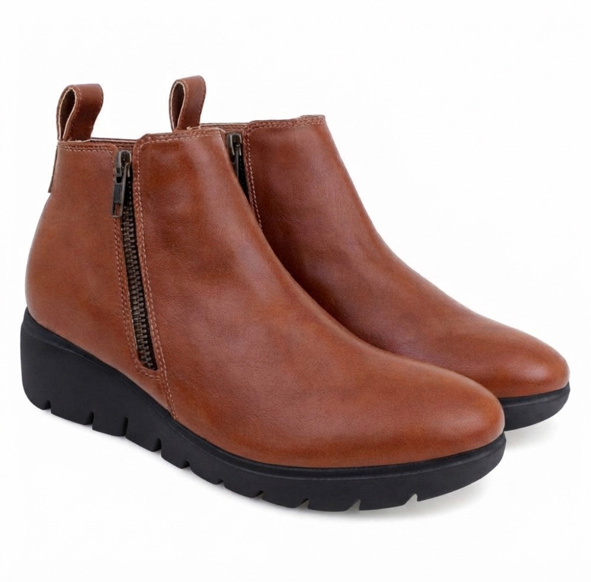 Liza Vegan Wedge Heel Ankle Boots in Tan - The Heels India