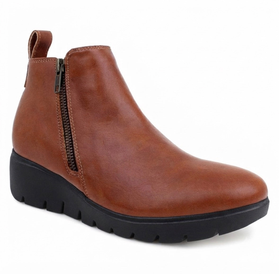 Liza Vegan Wedge Heel Ankle Boots in Tan - The Heels India