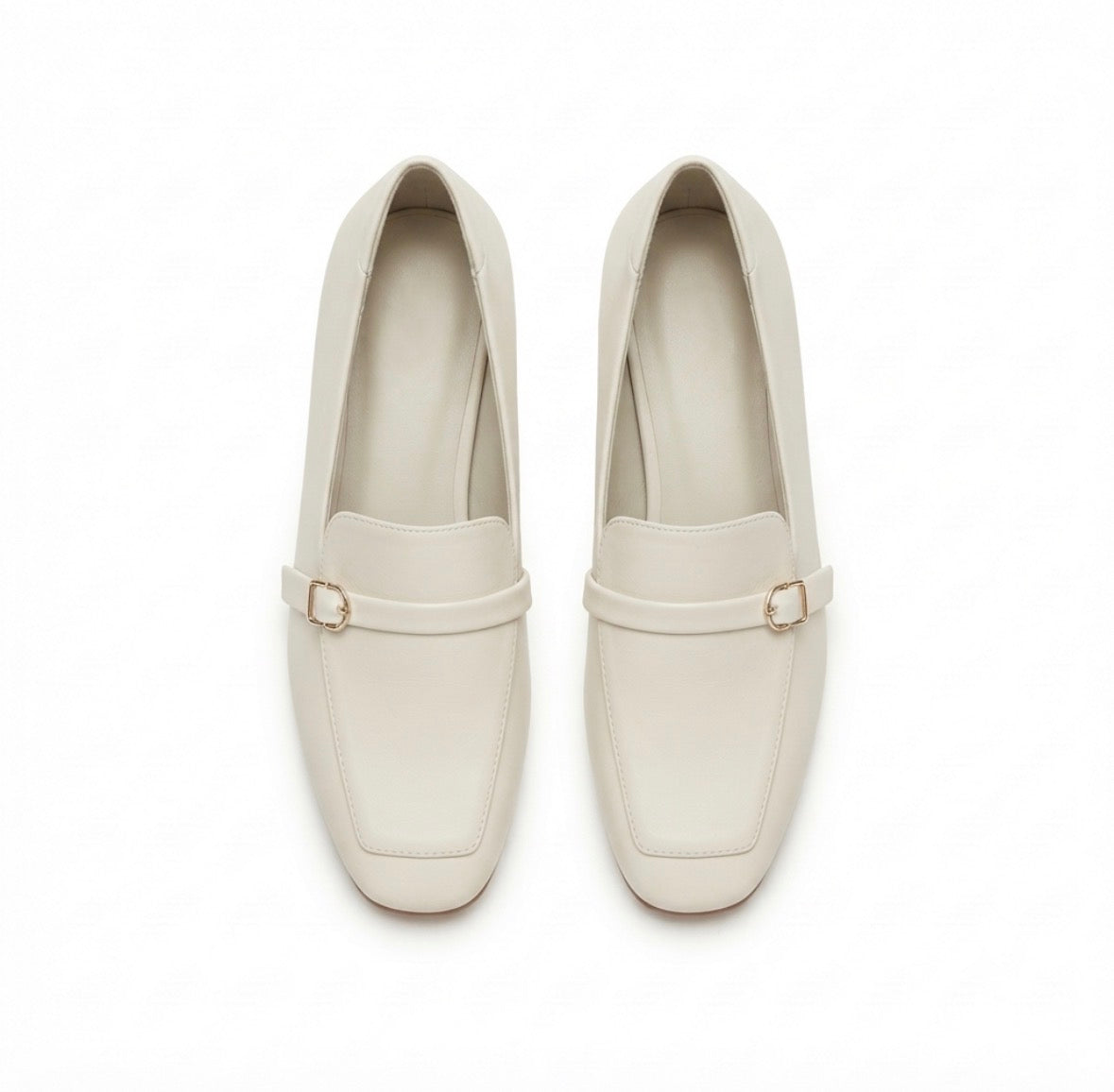 Paris Buckled Mid Heel Formal Loafers in Off White - The Heels India