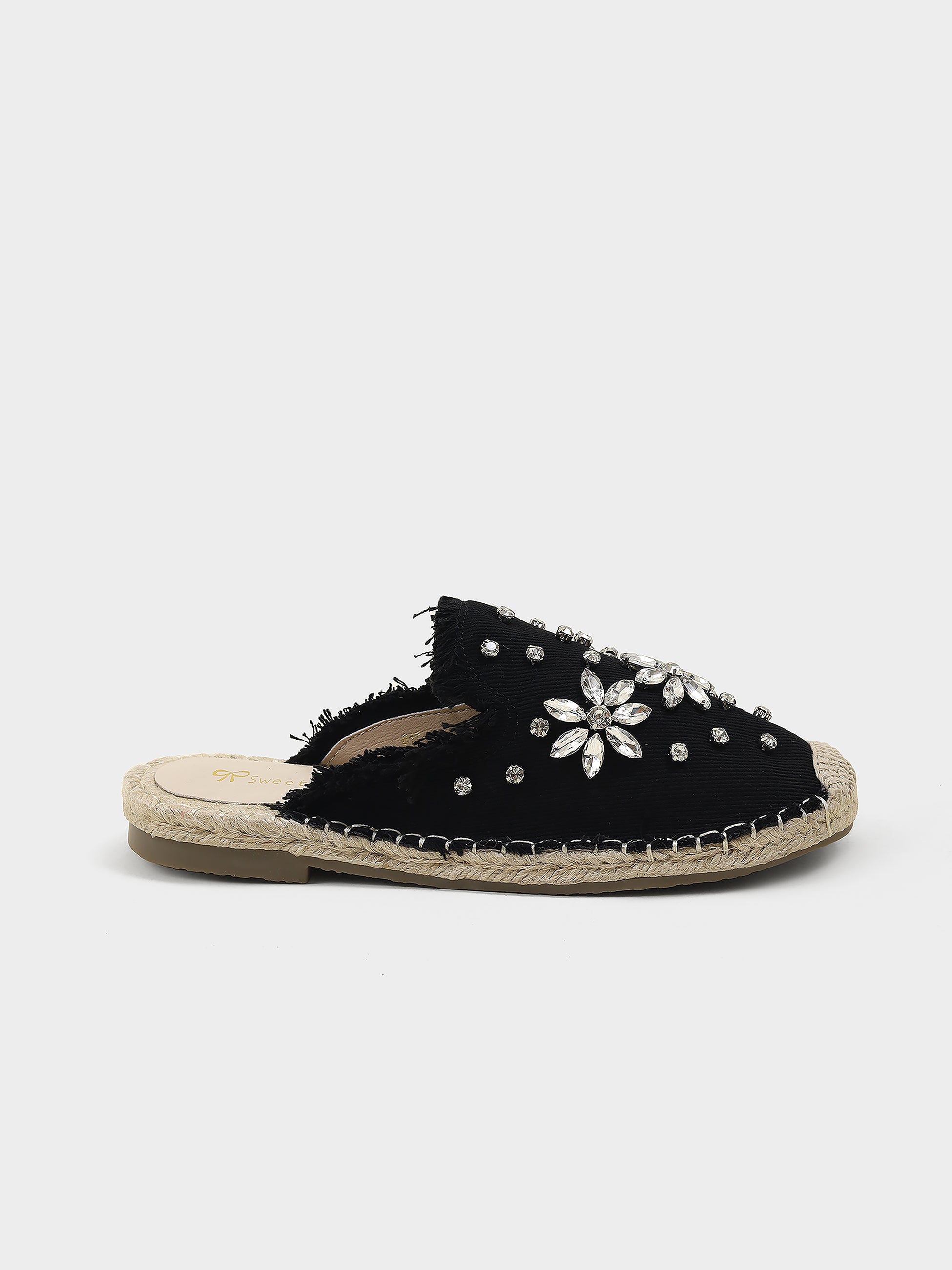 Riva Embellished Jute Slip On Mules