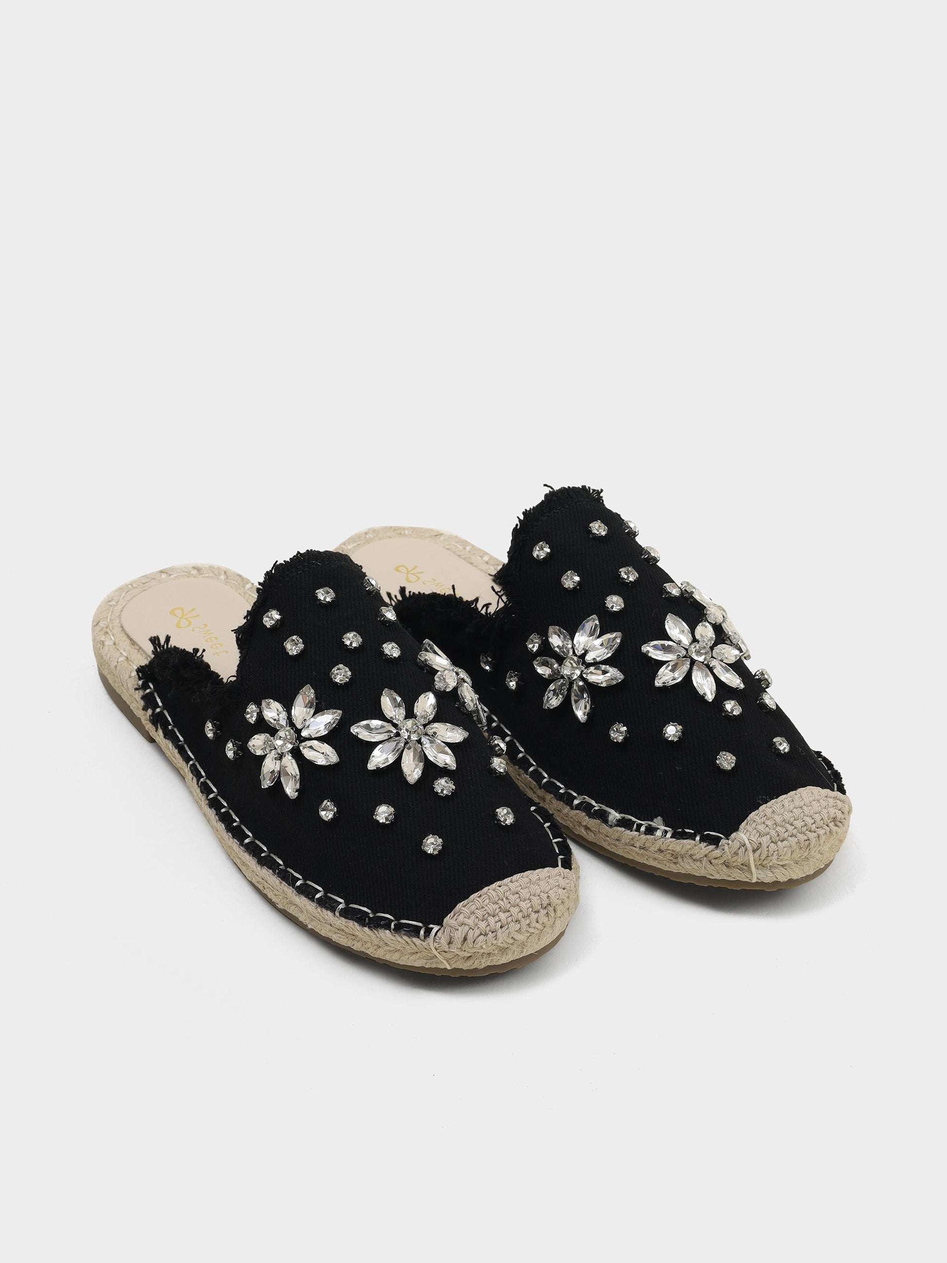 Riva Embellished Jute Slip On Mules