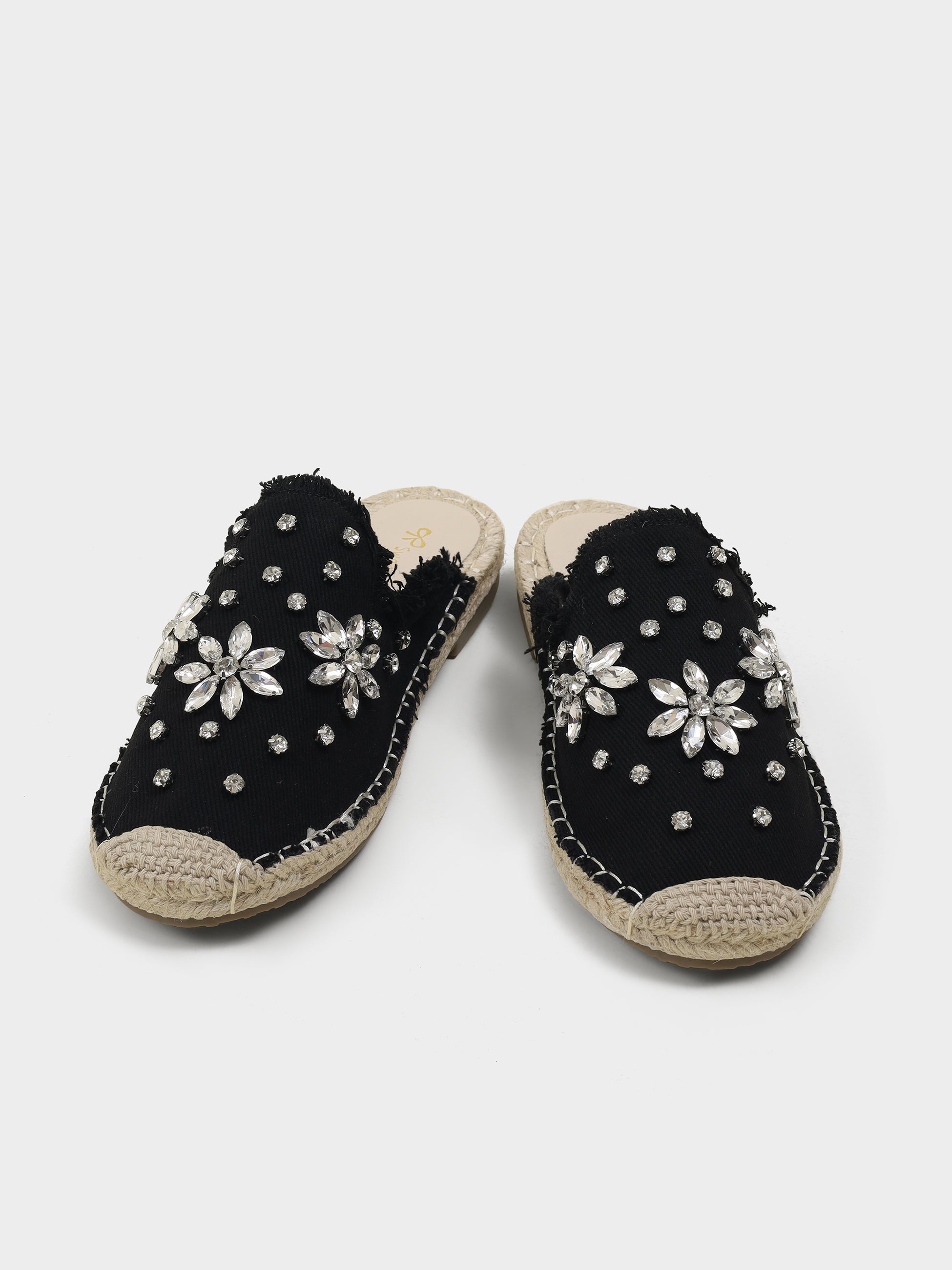 Riva Embellished Jute Slip On Mules