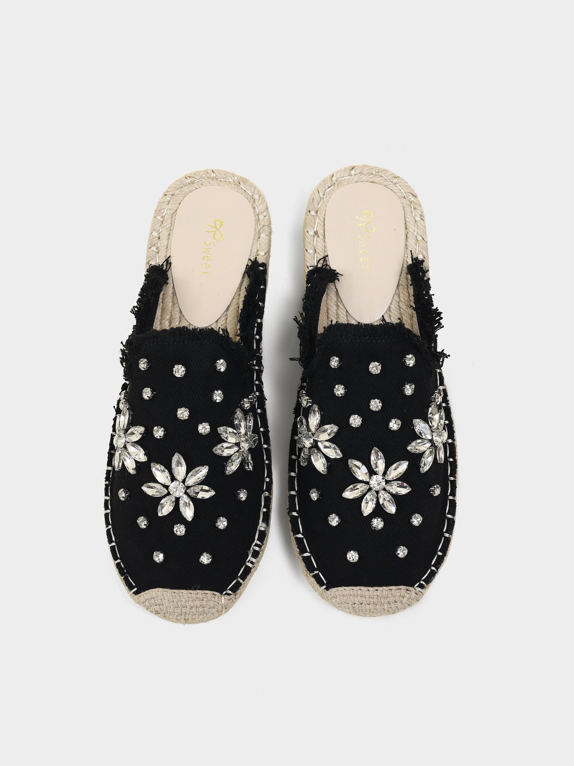 Riva Embellished Jute Slip On Mules