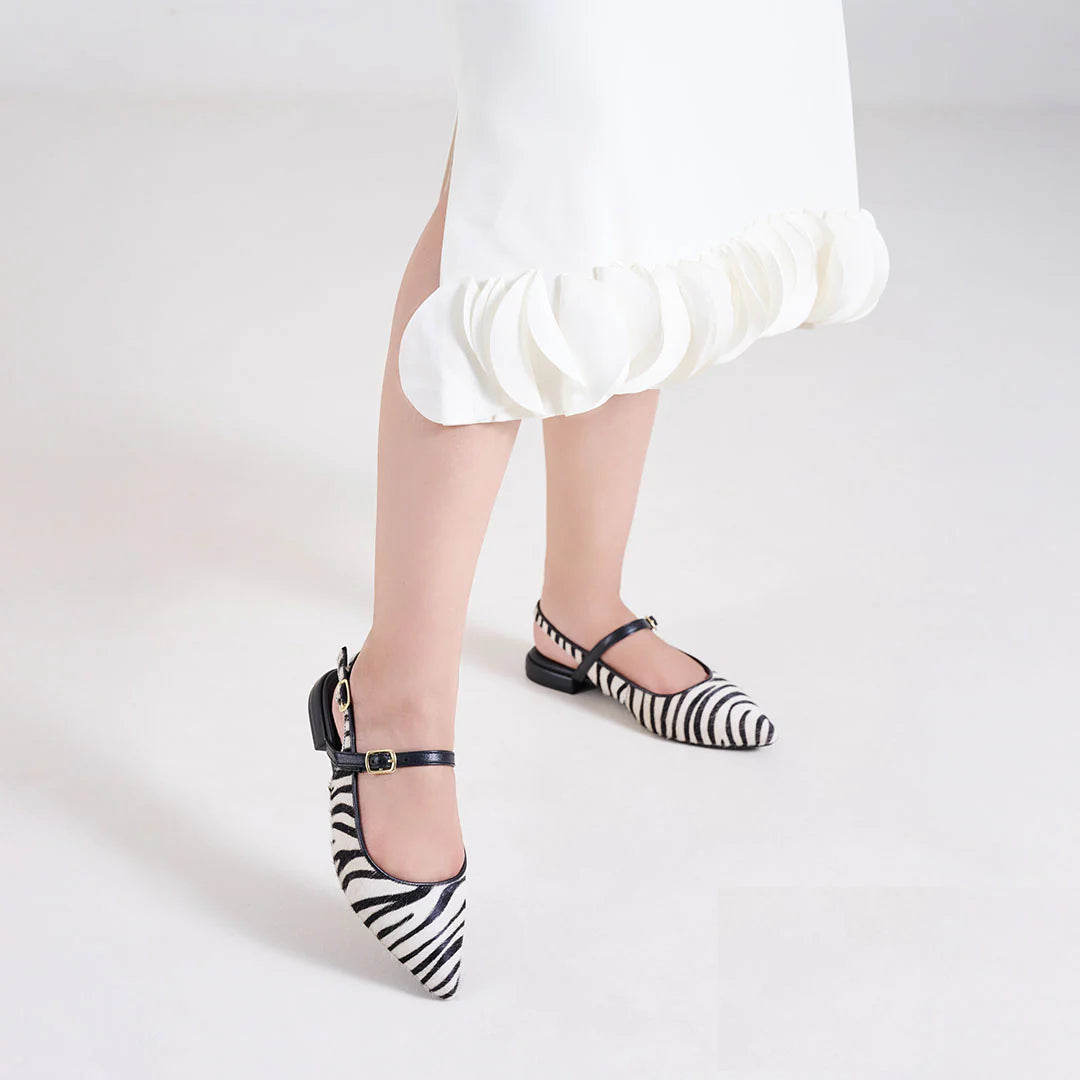 AVIRA Premium Leather Sling Back Flat Mid Heel Ballerinas