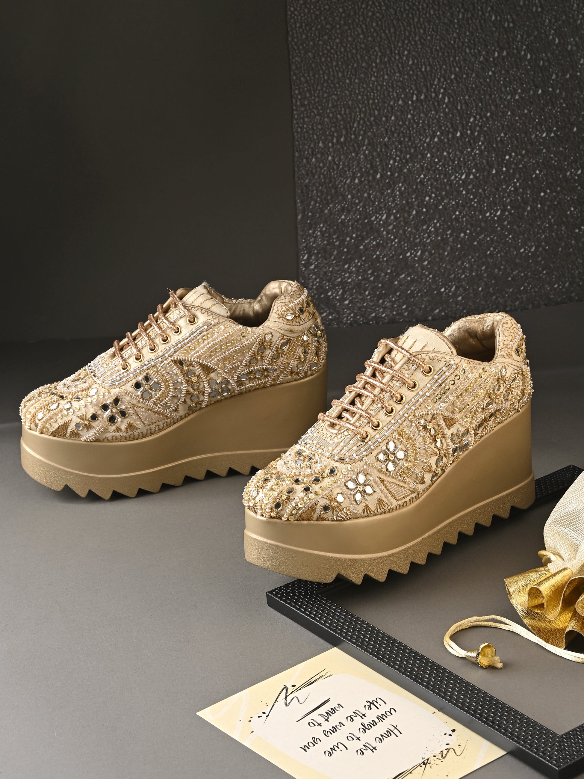 TAHVÉEN ROYALE Chunky Bridal Embellished Sneakers