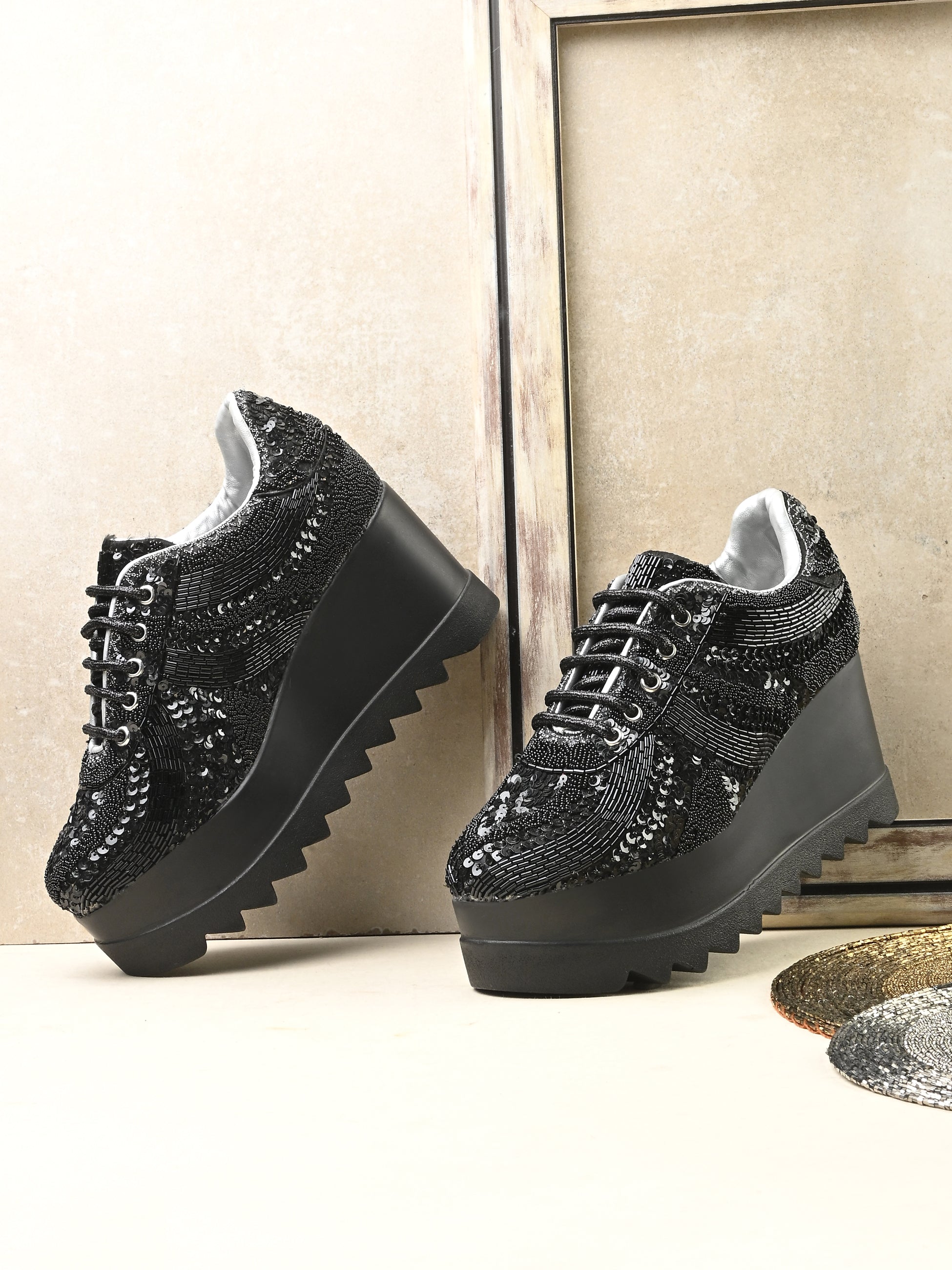 TAHVÉEN ROYALE Chunky Bridal Embellished Sneakers