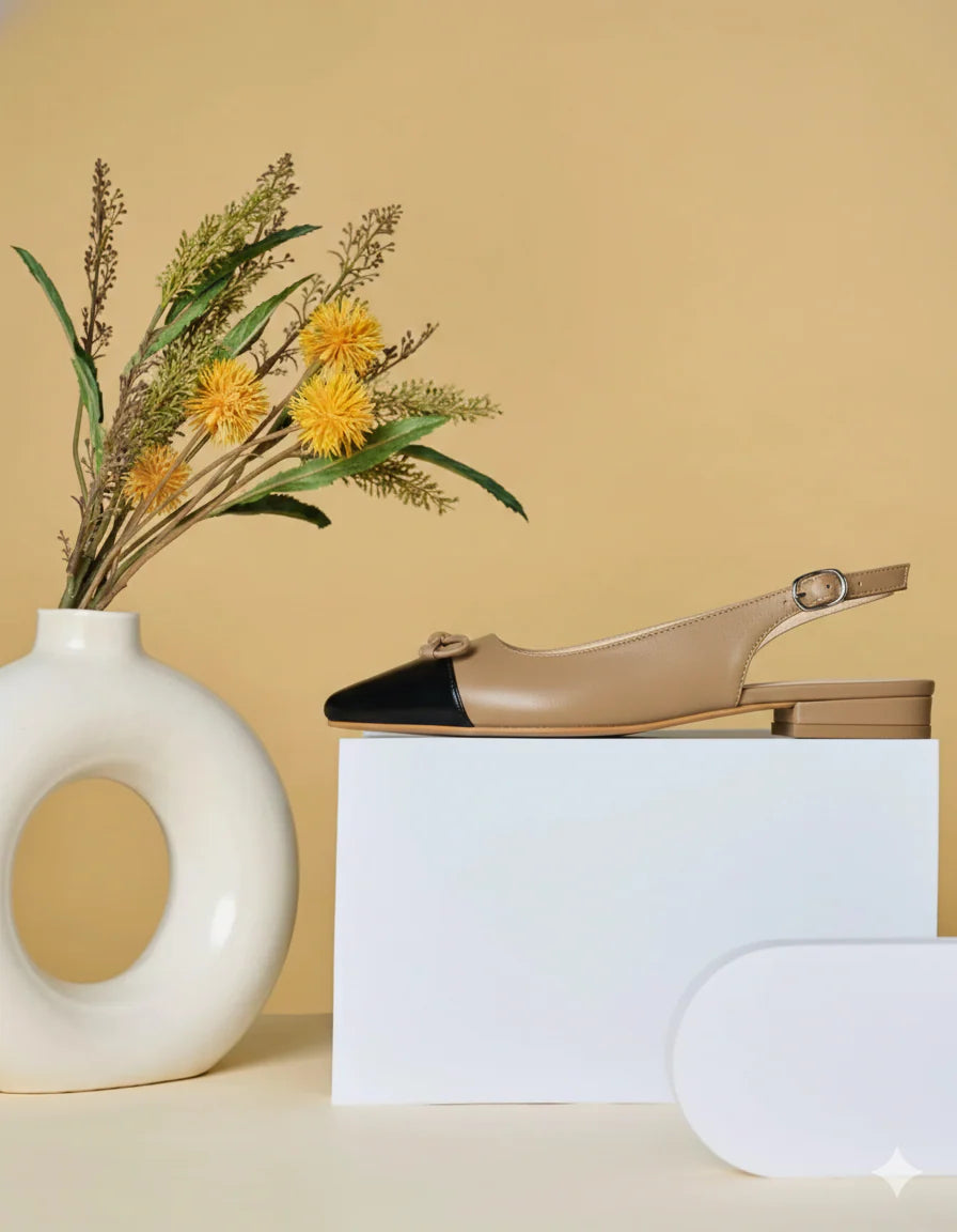 FLAUNT Premium Leather Pointed Toe Slingback Bow Ballerinas - The Heels India