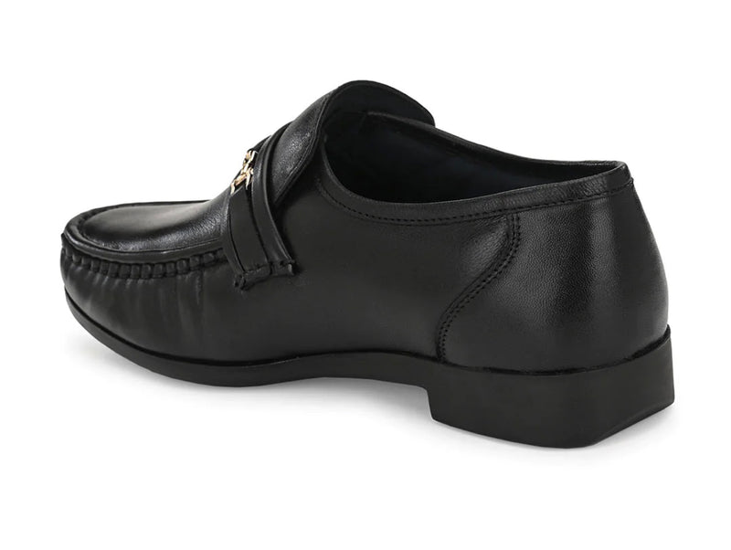 Felix Black Leather Buckle Cushion Loafers - The Heels India