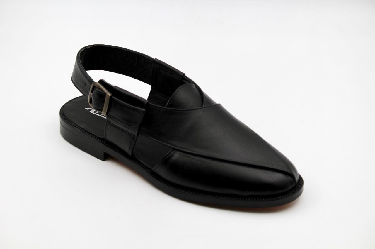 Rosemary Black Leather Roman Sandals - The Heels India