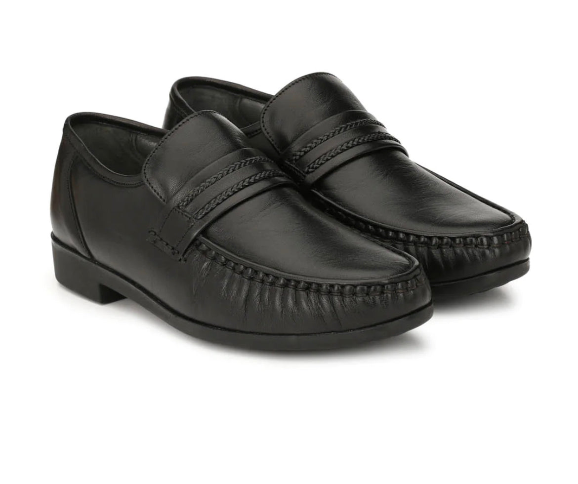 Angelo Black Leather Formal Cushion Loafers - The Heels India