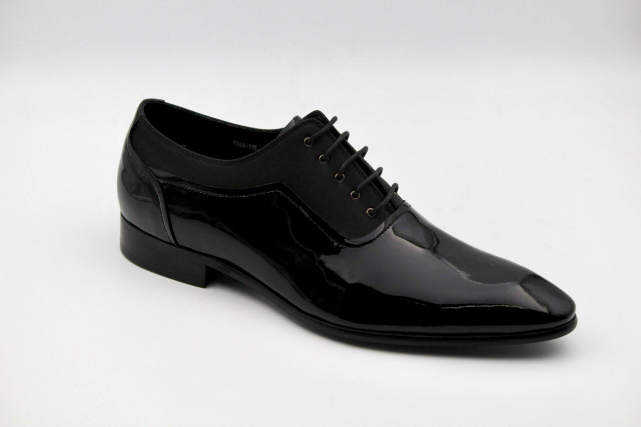 Harlow Black Leather Patent Derby - The Heels India