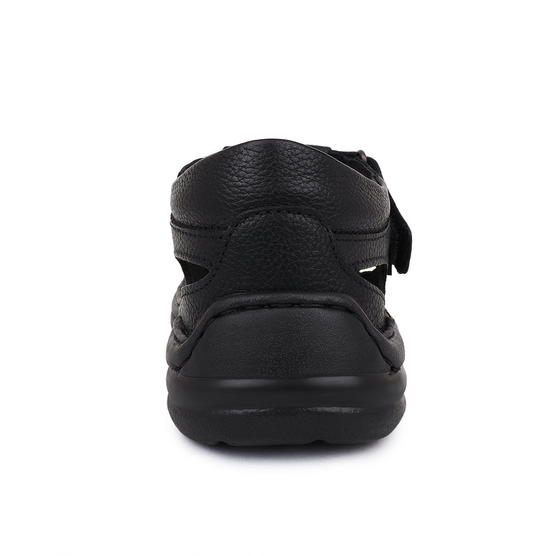 Jasper Black Leather Sandals - The Heels India